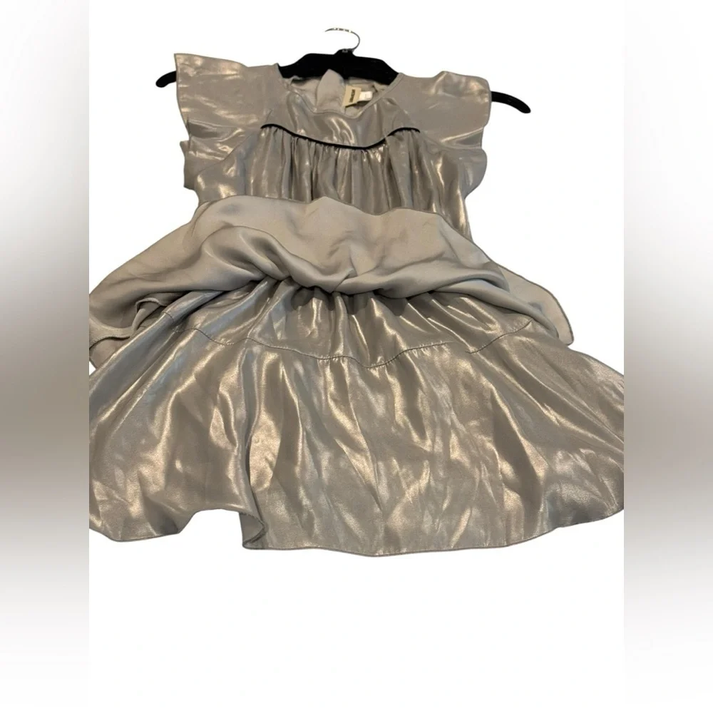Girl’s Zadig & Voltaire Freja Silver Metallic Ruffled Dress: Size 10 - Picture 7 of 12